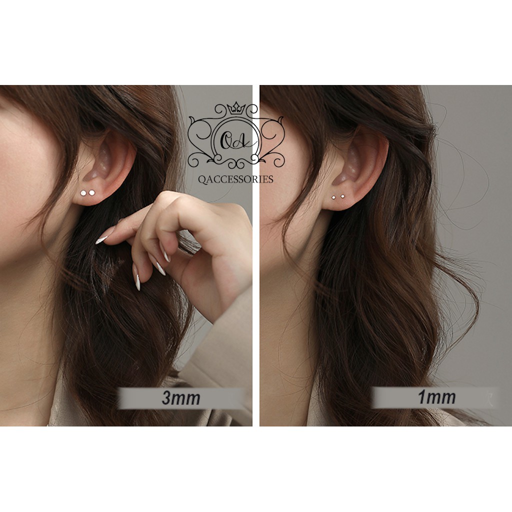 Bông tai bạc đinh tán tròn dẹt nam nữ khuyên tai nam nữ nụ S925 MINIMAL Silver Earrings QA Silver EA200407
