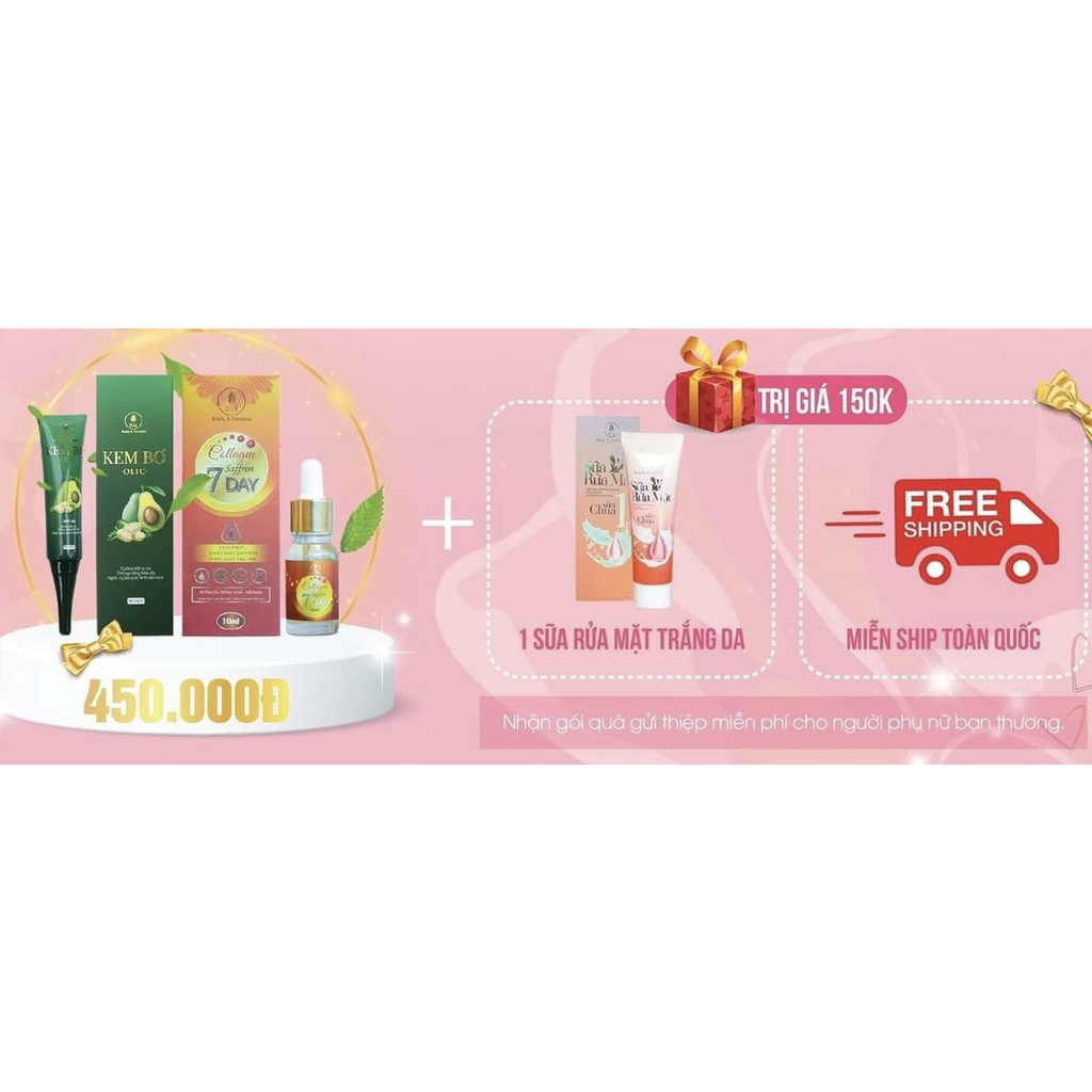 Combo 1 Kem Bơ Cấy Trắng NANO + 1 Collagen Saffron 7Day Olic Tặng 1 Sữa Rửa Mặt