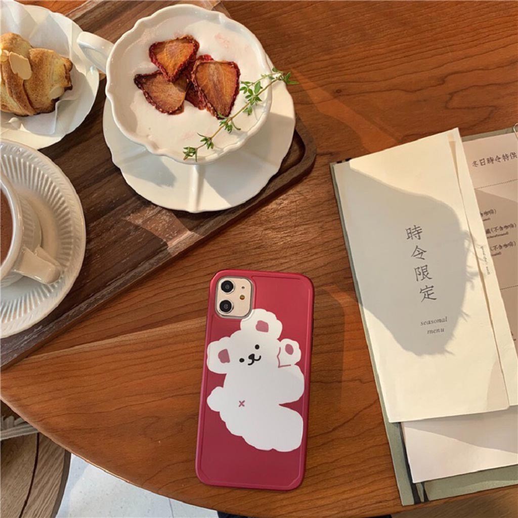 Ốp Lưng Iphone Cao Cấp Full Viền Màu Đỏ Gấu Bông Trắng Dành Cho Tất Cả Dòng Iphone từ 6 đến 11promax | BigBuy360 - bigbuy360.vn