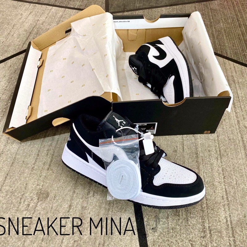 Giày jordan panda da lộn hàng 11  ❤️  giày thể thao jd1 đen trắng thấp cổ full box tặng kèm dây