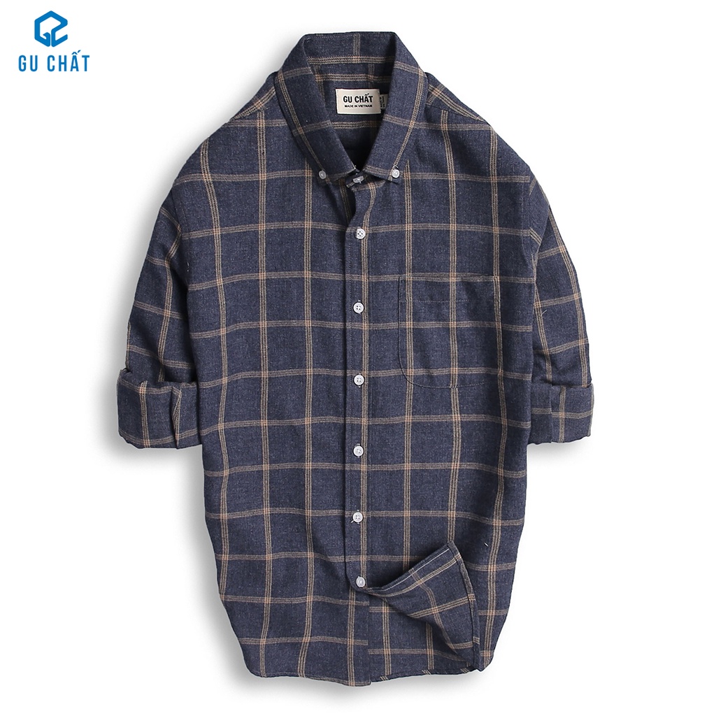 Áo Sơ Mi Nam Dài Tay GU CHẤT, Vải Cotton Sọc Caro, GUSM09