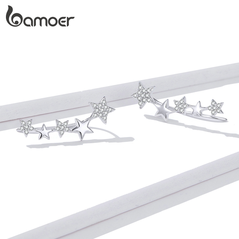 Khuyên tai Bamoer BSE351 bằng bạc hình ngôi sao thời trang