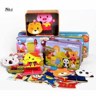 Bộ đồ chơi ghép hình vui nhộn nhiều chủ đề cho bé. Vỏ hộp bằng thiếc, các mảnh ghép các mô hình theo chủ đề có nam châm