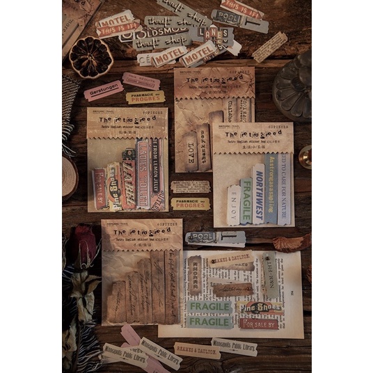 set sticker nhãn dán cổ điển vintage trang trí sổ bullet journal