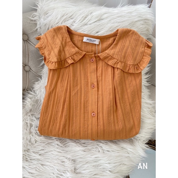Áo sơmi đũi cam cổ bèo mẫu cực tiểu thư hàng chuẩn KAB