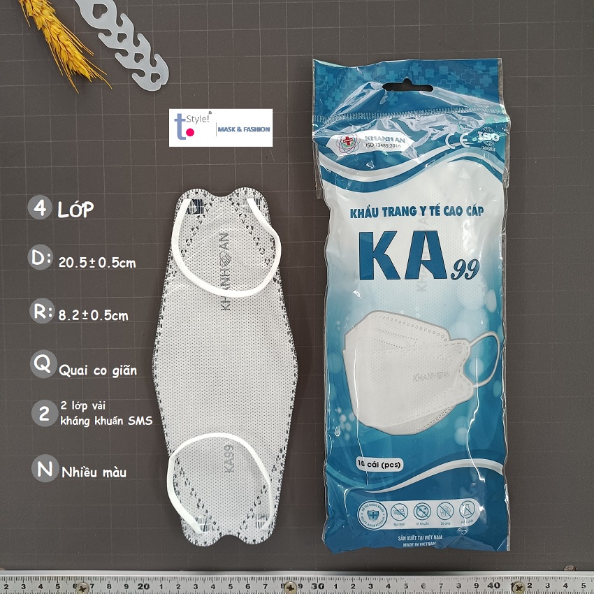 Khẩu trang 4D KA99 Khánh An dạng túi 10 cái 4 lớp kháng khuẩn nhiều màu