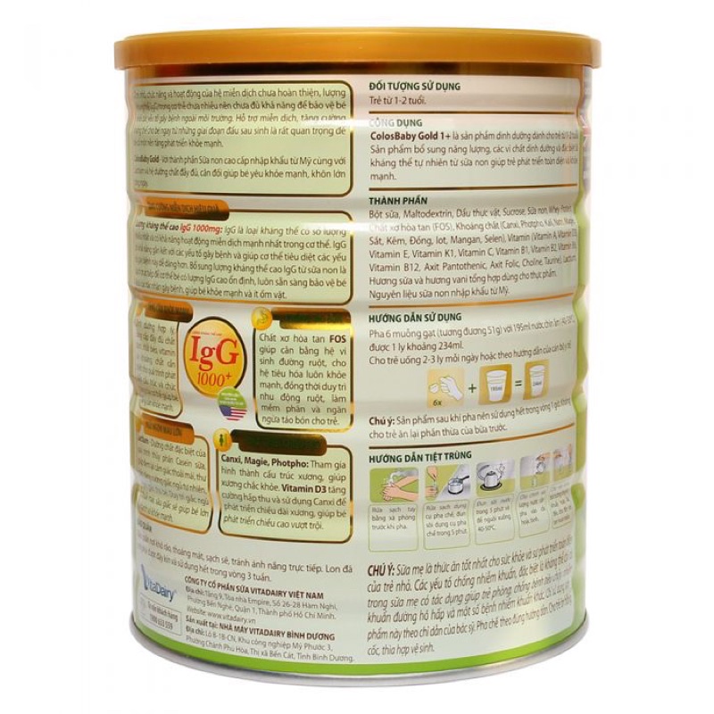 Sữa bột bổ sung sữa non Colosbaby Gold 1+ 800g