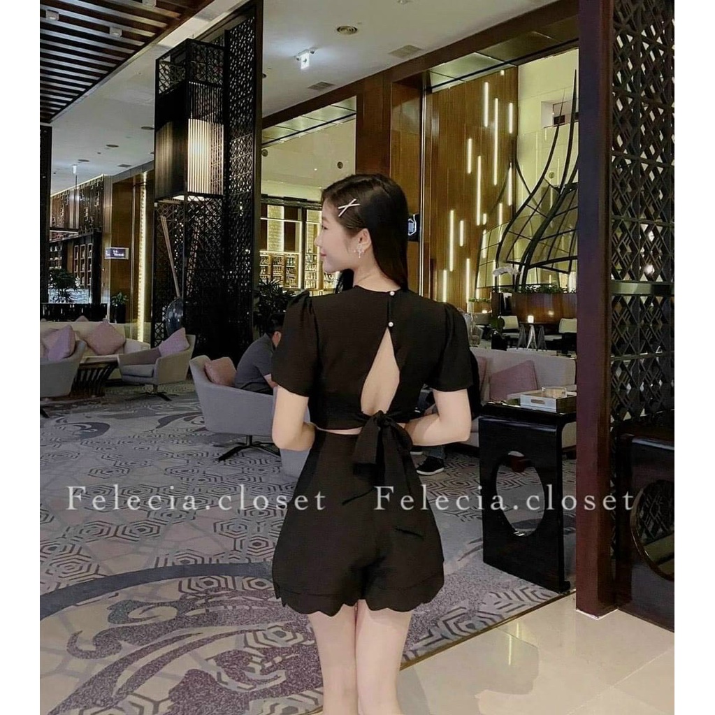 Sét đồ bộ nữ áo cột nơ sau lai bèo tôn dáng trẻ trung sang trọng thanh lịch siêu xinh