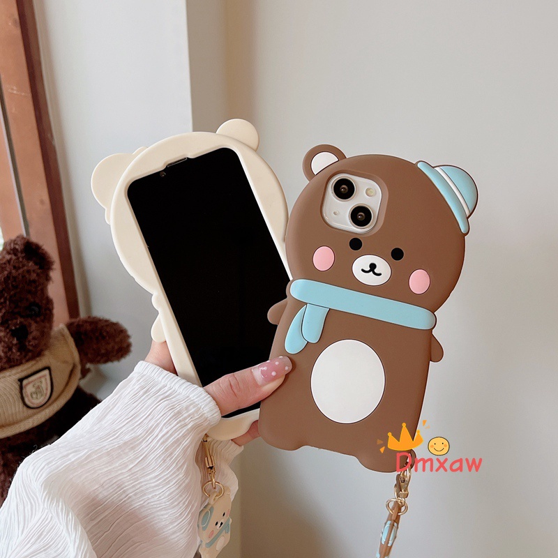 Ốp Điện Thoại Silicon Hình Gấu Nâu Đeo Khăn Choàng Cho iPhone 13 Pro Max 12 11 Pro Max X XR XS Max 8 7 6 6s Plus SE 2020