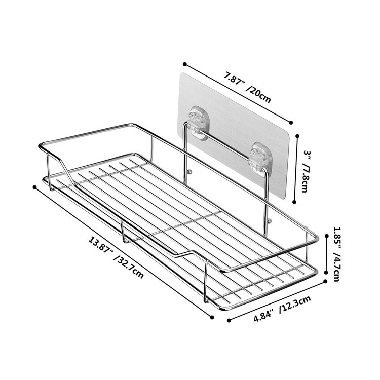 Kệ Dán Tường Nhà Tắm, Kệ Inox 304 Treo Tường Để Đồ Nhà TắmTặng Kèm Miếng Dán Tường Siêu Dính (Không Cần Khoan Đục)