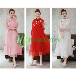 Áo dài cách tân Bigsize người mập, áo dài bầu, màu Trắng, đỏ, hồng, xanh Mặc Đẹp cho Cô Dâu Cưới Ăn hỏi Bưng quả Dự tiệc