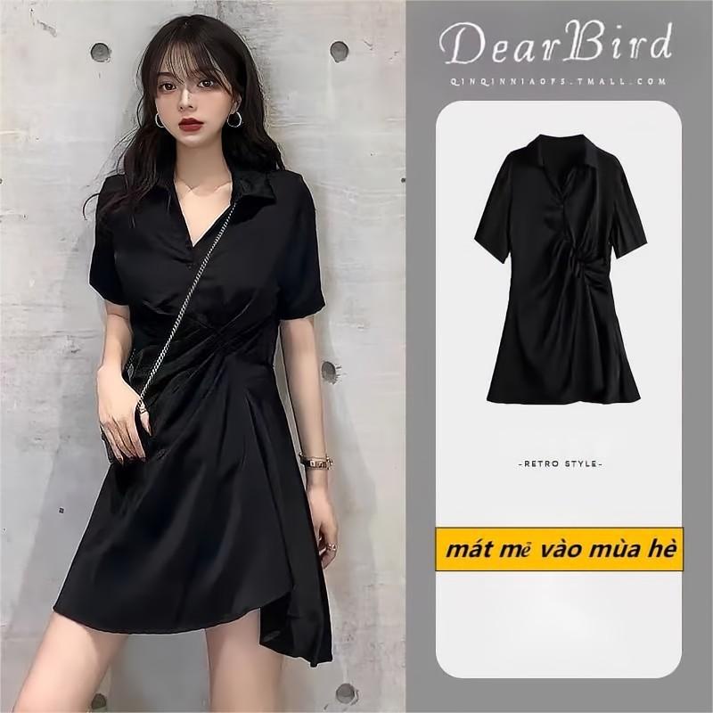 Đầm Ngắn Mỏng Màu Đen Trơn Thời Trang Mùa Hè Hàn Quốc 2022 Dành Cho Nữ