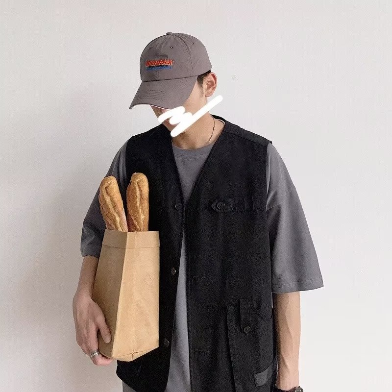 Áo Ba Lỗ Dáng Rộng Thoải Mái Nhiều Túi Phong Cách Hip Hop Đường Phố Hàn Quốc Cho Nam Cỡ M-2XL