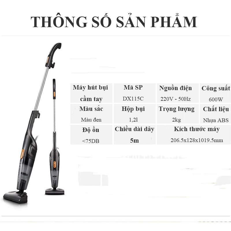 Máy Hút Bụi Gia Đình Cầm tay Deerma DX115C Công Suất Lớn Kèm 3 Đầu Hút - Máy Hút Bụi Cầm Tay Mini