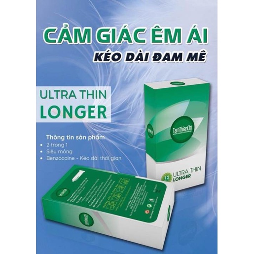 Bao Cao Su Tâm Thiện Chí Ultra Thin 2 Trong 1, Siêu Mỏng, Nhiều Gân, Và Kéo Dài Thời Gian (Giao Hàng Kín Đáo)