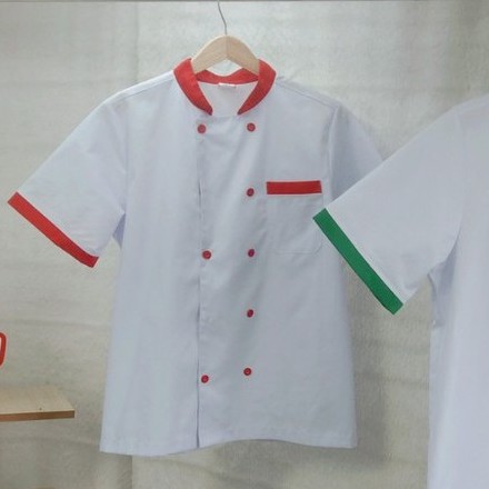 Áo Bếp Quán Ăn - Đồng Phục Nhà Hàng Màu Trắng Tay Ngắn Có Viền