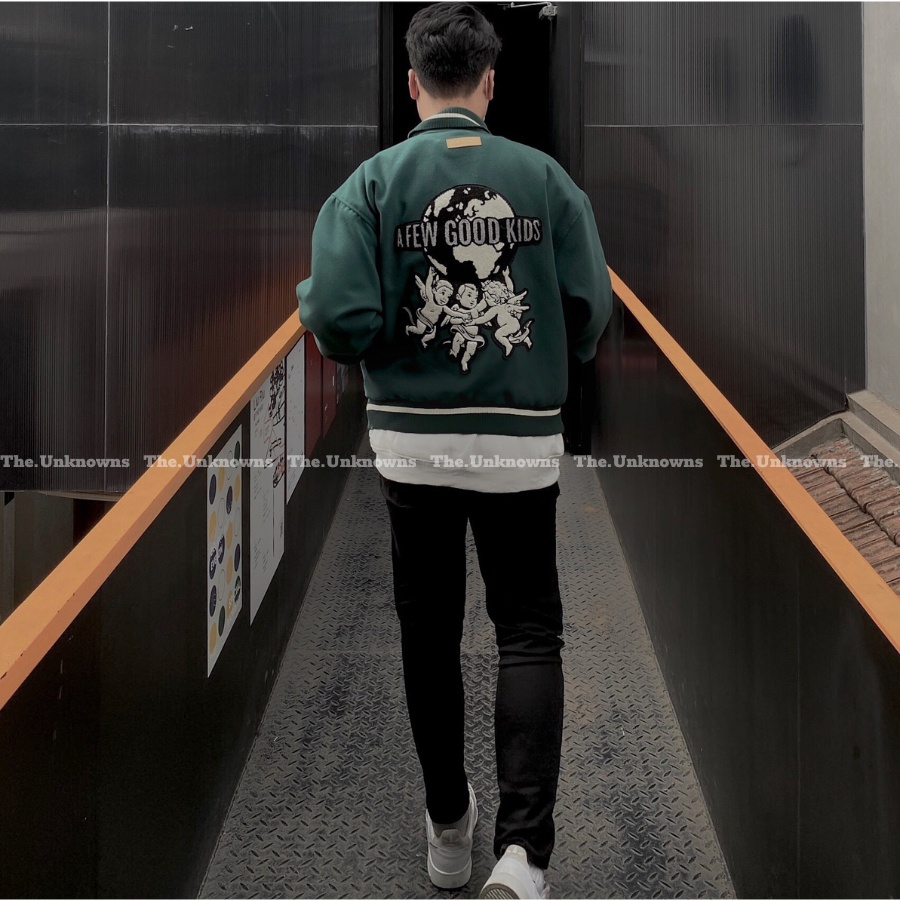 [Mirror Quality] -Áo Khoác Varisity Bomber Doncare PEACE ANGEL VARSITY JACKET– Green, Áo Varsity cao cấp full túi tag