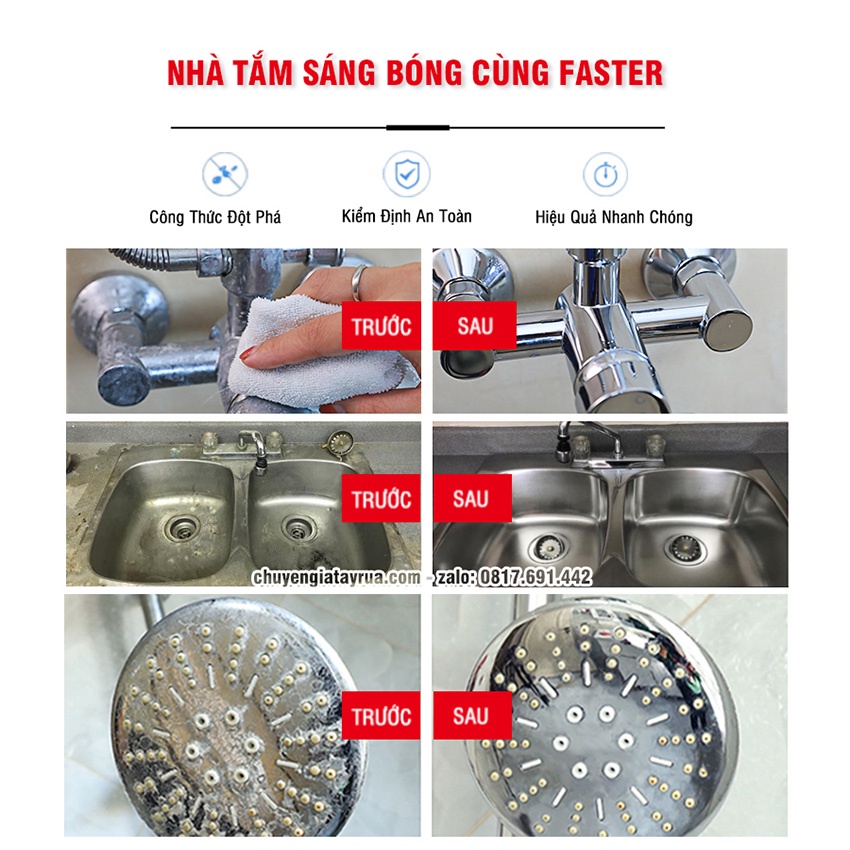 Combo 2 Chai Xịt Tẩy Đa Năng Faster: Tẩy Nhà Vệ Sinh, Nhà Tắm, Toilet & Tẩy Dầu Mỡ Nhà Bếp 500ml