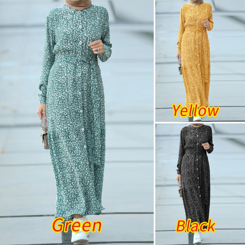 Đầm maxi ZANZEA dài tay in hoa phong cách Hồi giáo thời trang cho nữ
