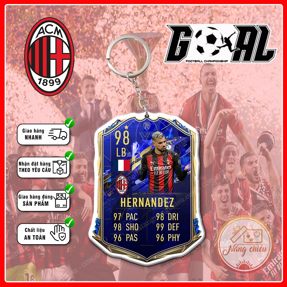 Móc khóa Theo Hernandez, CLB bóng đá AC Milan - Dày In Sắc Nét 2 Mặt