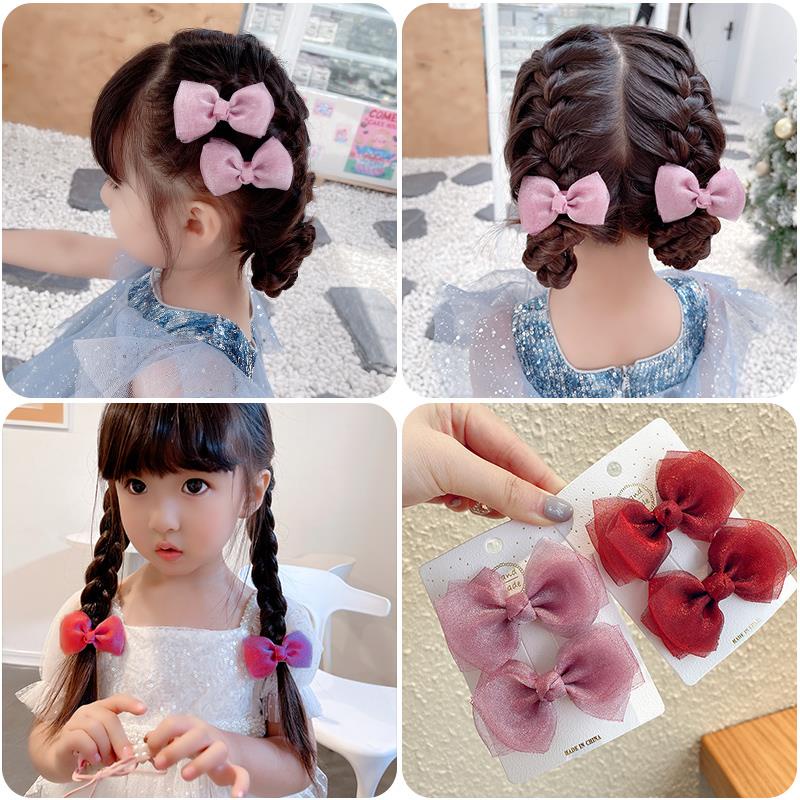 Set 2 Kẹp Tóc Vải Organza Kiểu Hàn Quốc Dễ Thương Cho Bé Gái