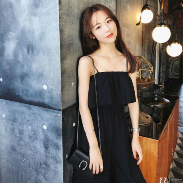 Jumpsuit đen hai dây ống rộng, jumpsuit nữ màu đen, jumpsuit nữ đẹp