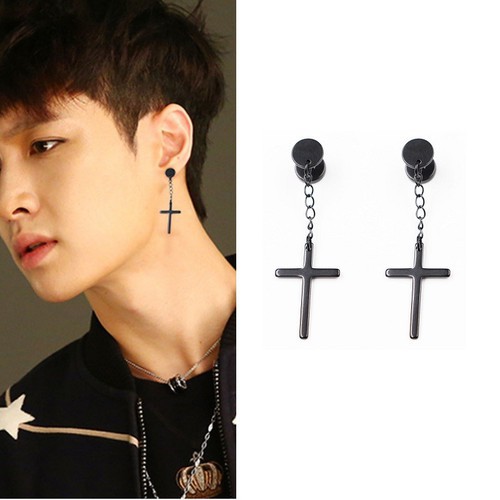 Bông Tai Nam Thánh Giá Tòn Ten Titan Ko Rỉ TT 2343