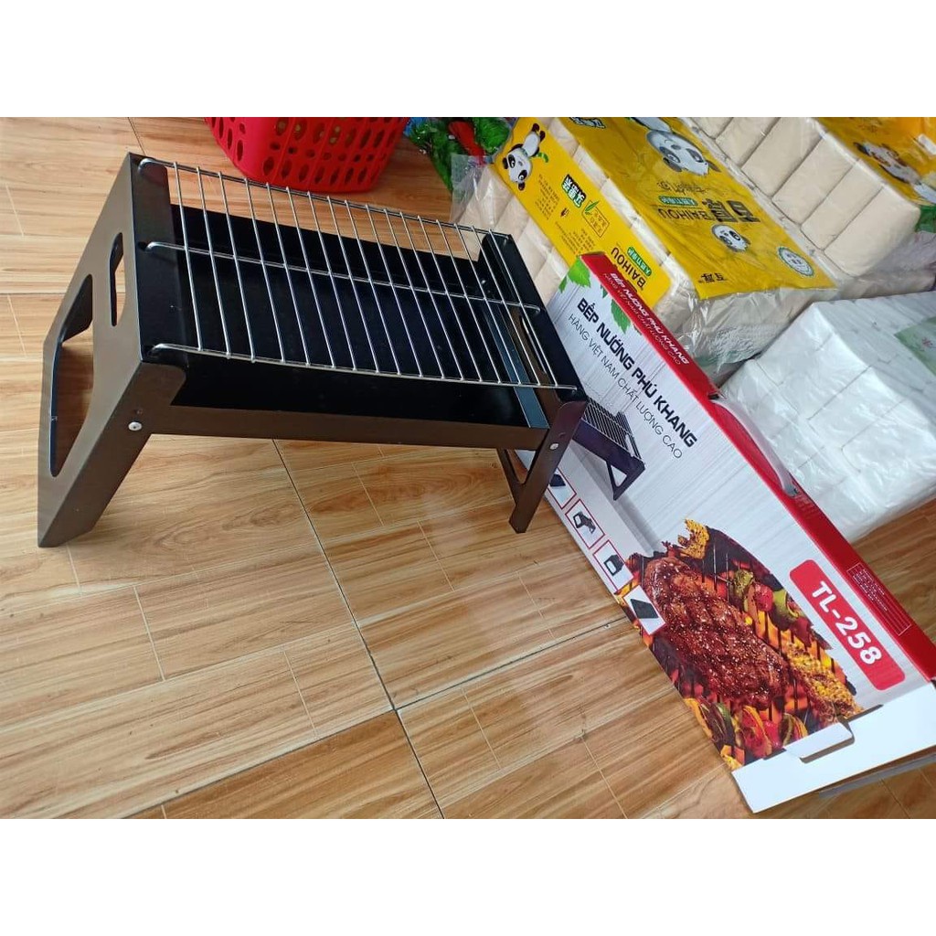 BẾP NƯỚNG BBQ NGOÀI TRỜI BẾP THAN HOA PHÚ KHANG GẤP GỌN CÓ VỈ NƯỚNG KÈM THEO luceogroup