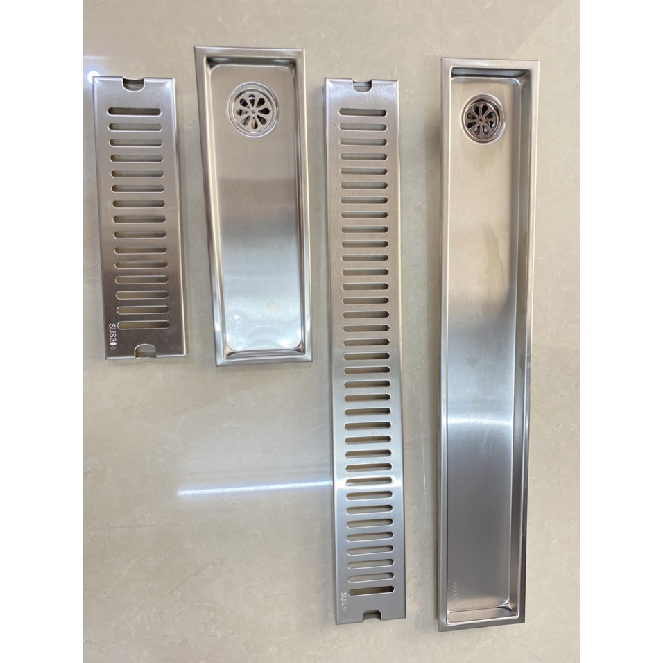 Phễu thoát nước,Ga thoát sàn inox 304,Dài 30x10cm,60 cm x 10 cm, Đuôi thoát 4,2 cm.Vừa ống 48, 60,76,90.