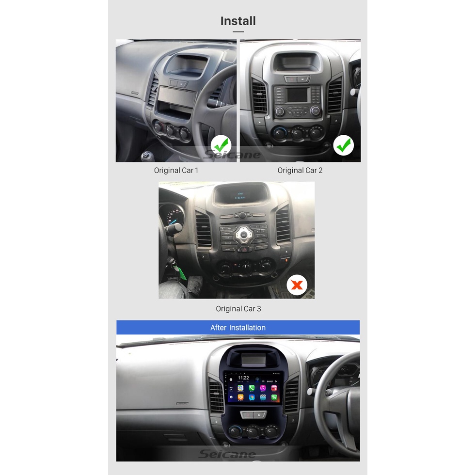 Mặt dưỡng màn hình DVD android 9” 10” FORD RANGER 2006-2011 2012-2015 2016-2019 2020 2021 cắm jack nguồn Zin