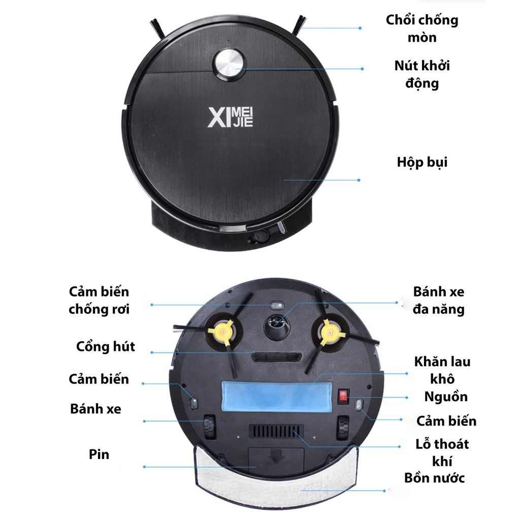 [Mã ELTECHZONE giảm 6% đơn 500K] Robot hút bụi lau nhà XIMEIJIE 2021 cảm biến chống rơi bồn nước riêng