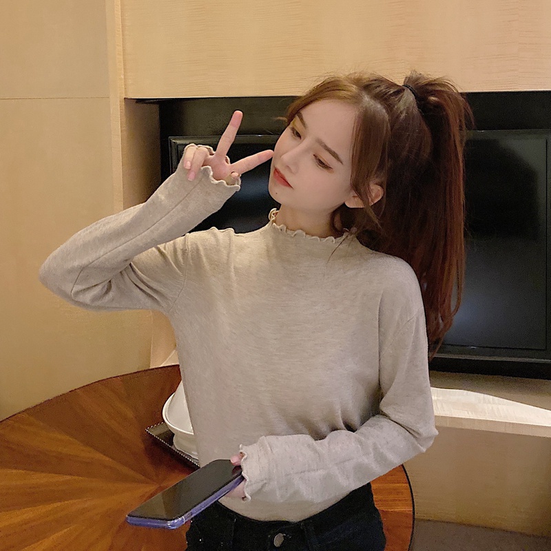 Áo dệt kim tay dài dáng rộng cổ cao phong cách mới thời trang thu đông cho nữ