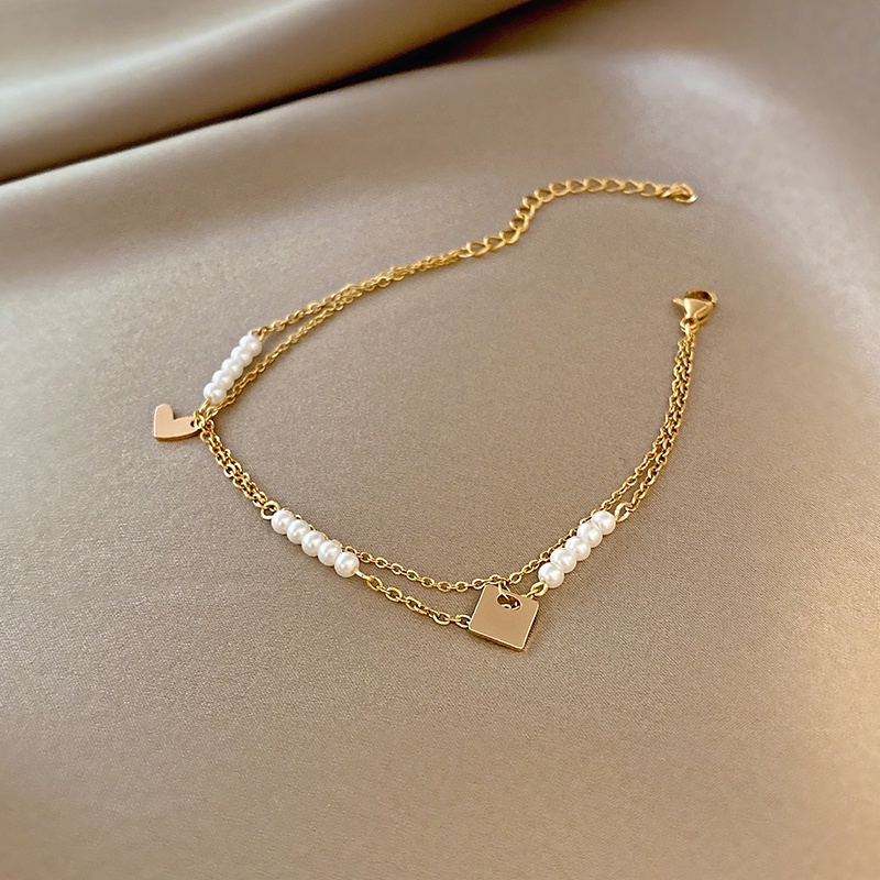 Vòng Tay Hai Lớp Mặt Hình Trái Tim Phong Cách Hàn Quốc Thanh Lịch Dành Cho Nữ