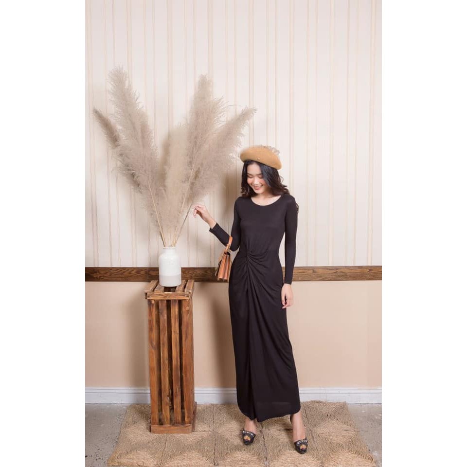 G beauty váy dáng dài nâu và đen