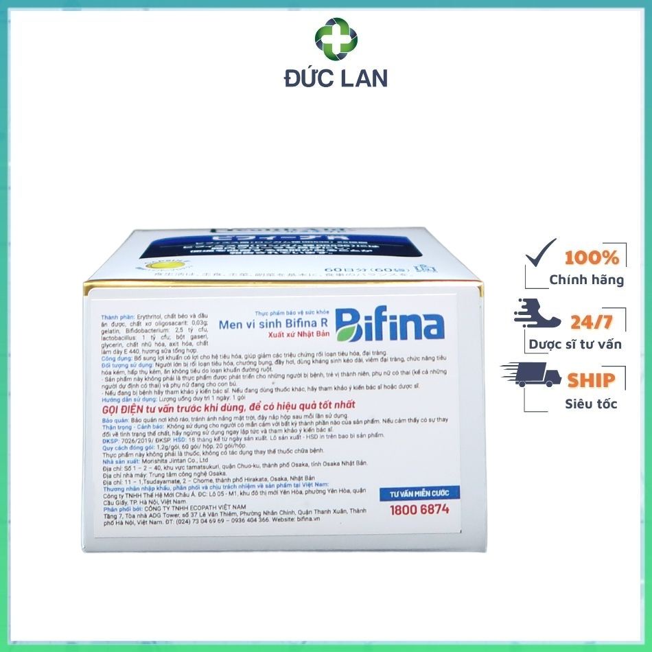MEN VI SINH BIFINA R 60 GÓI NHẬT BẢN GIÚP HỖ TRỢ TIÊU HÓA, BỔ SUNG LỢI KHUẨN VÀ CHẤT XƠ