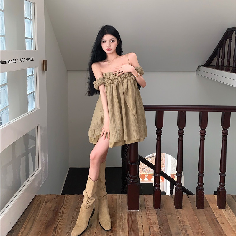 Đầm Mini Nữ Cúp Ngực Trễ Vai Dáng Rộng Gợi Cảm