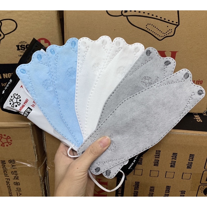 Combo 50c khẩu trang cá KF94 4D kháng khuẩn 4 lớp công nghệ Hàn Quốc chống khói bụi, vi khuẩn, dịch bệnh xanh xám trắng