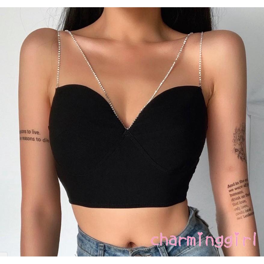 Áo hai dây màu trơn cổ V thời trang mùa hè
