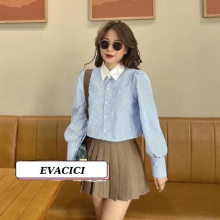 Áo sơ mi croptop dài tay cổ đức phong cách Hàn Quốc hot hit