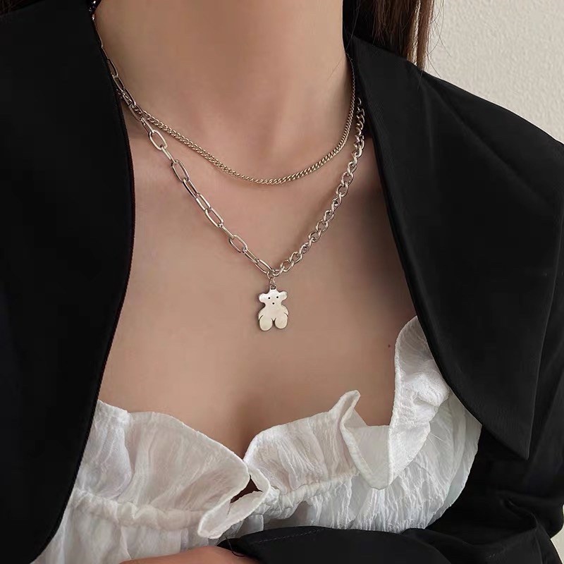 Vòng cổ dây chuyền nữ dáng layer mặt gấu nhỏ cute cá tính J31