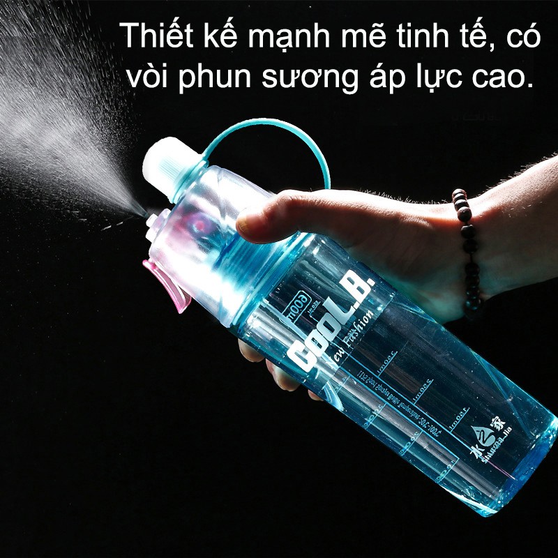 Bình nước thể thao có đầu xịt phun sương thể tích 600ml, bình nước có vòi nước phun xương 2 IN 1