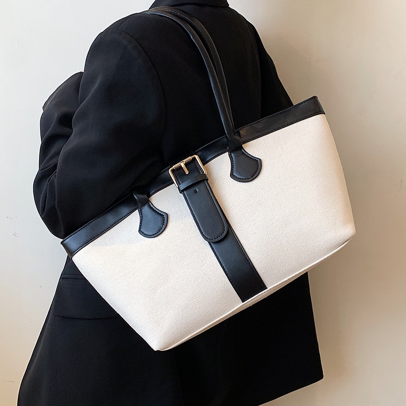 Túi Đeo Vai Bằng Vải canvas Cỡ Lớn Màu Nâu Thời Trang Cho Nữ