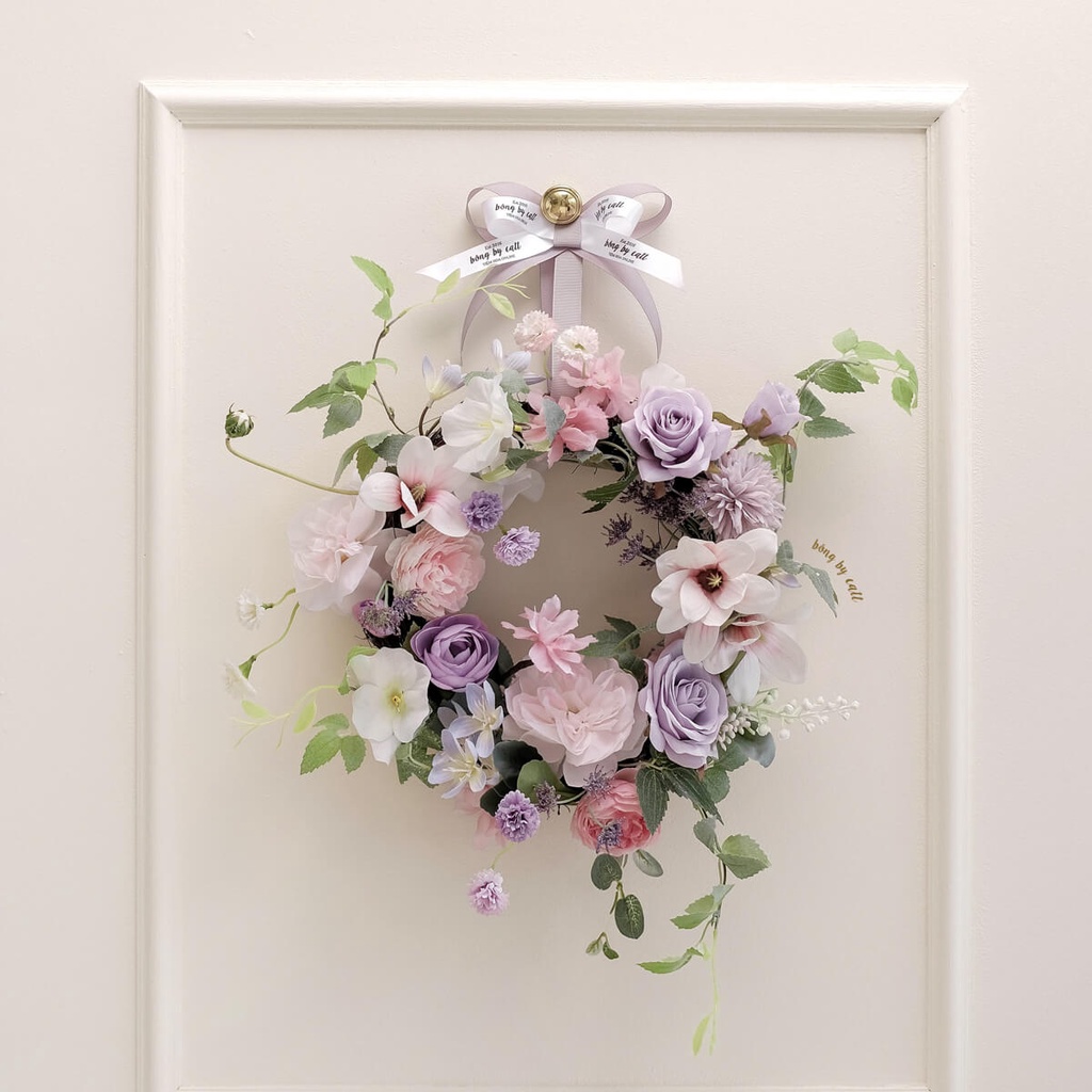 Vòng hoa treo cửa đẹp - vòng hoa trang trí phong cách Hàn Quốc màu tím xinh xắn thương hiệu BÔNG BY CATT