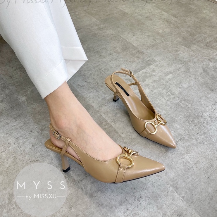 Giày nữ mũi nhọn phối khoen OO hở gót 5cm thời trang MYSS - CG223
