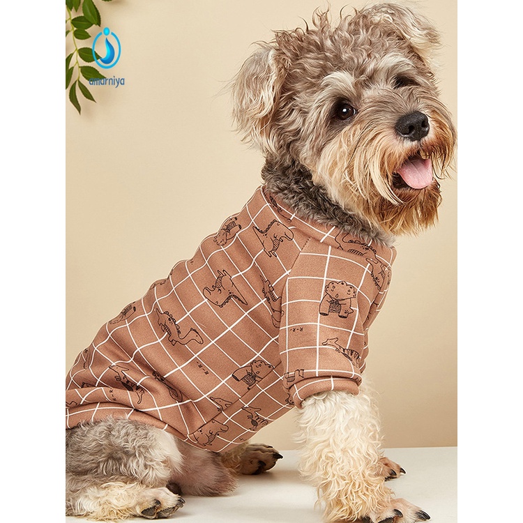 AMAR Áo hoodie bằng polyester in họa tiết khủng long kẻ sọc cho cún cưng hàng ngày