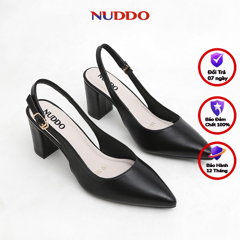 Giày slingback cao gót nữ Nuddo cao cấp gót vuông mũi nhọn 7cm da mền fom dáng chuẩn