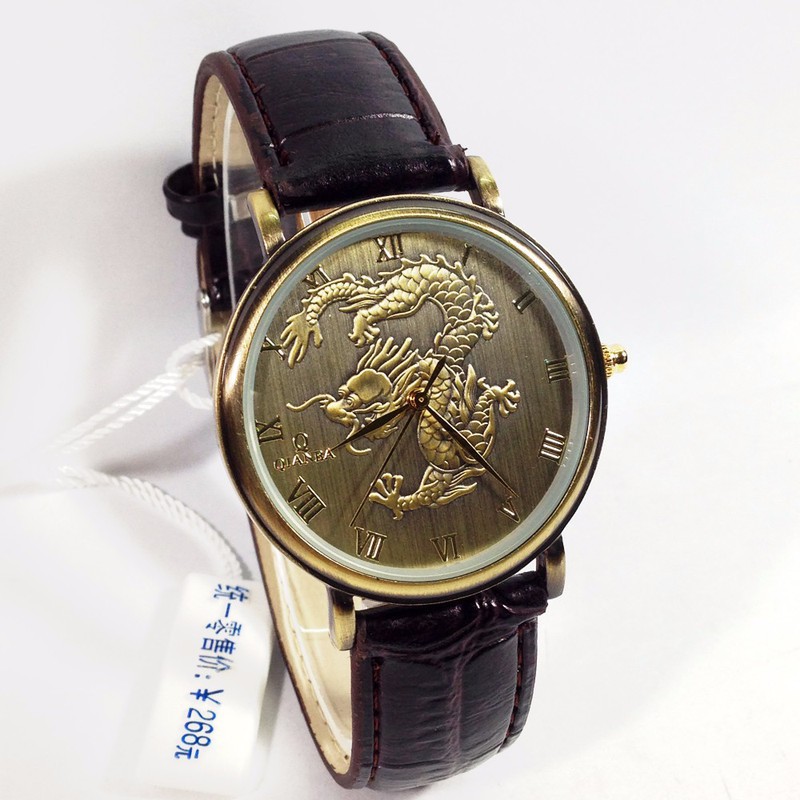 Đồng hồ nam dây da mặt chạm rồng đen cao cấp QIANBA 6688 - Q6688 ST2S209