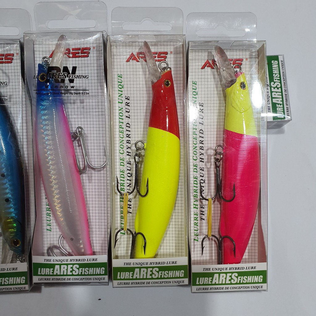 Cần câu cá ❤️FREE SHIP❤️ MG8 - Mồi câu cá lure Minnow 28gr chuyên câu biển Ares Dài 13.5mm Lặn tối đa 2,5m ,đảm bảo rẻ n