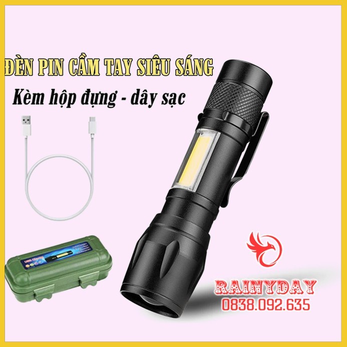 Đèn pin siêu sáng mini bin sạc điện usb bóng led xpe cob có zoom chống nước cầm tay chuyên dụng [ LOẠI 1 ]
