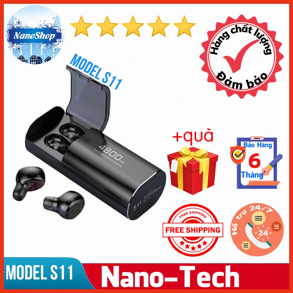 Hàng Chất Lượng Tai nghe bluetooth 5.0 kiêm sạc dự phòng model S11 Bass cực chắc bảo hành 6T NanoshopHK
